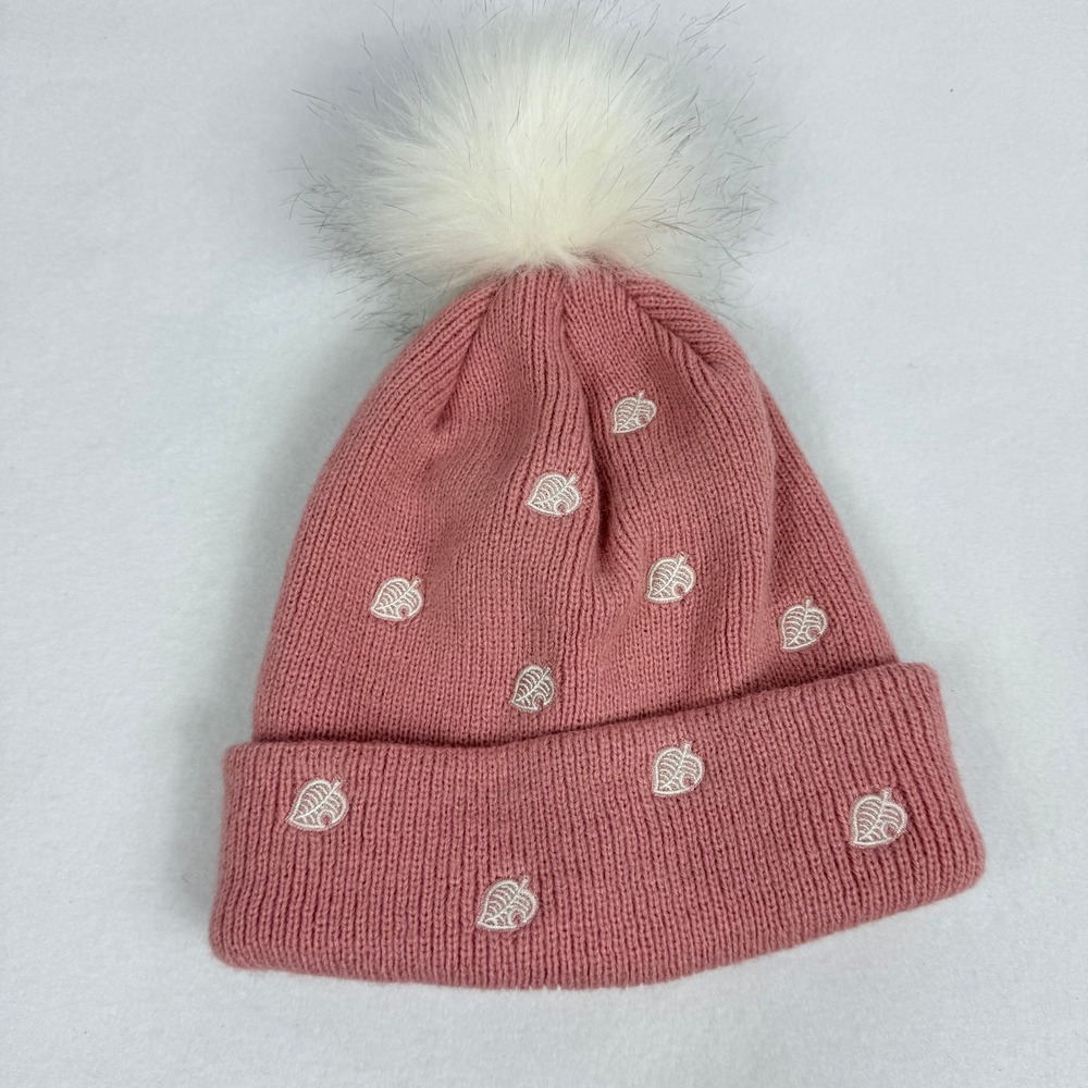 Animal Crossing New Horizons Knit Leaf Pom Pom Beanie‎ Hat Pink